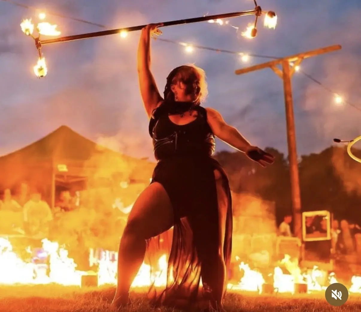 Rhianna performing with fire at an outdoor show